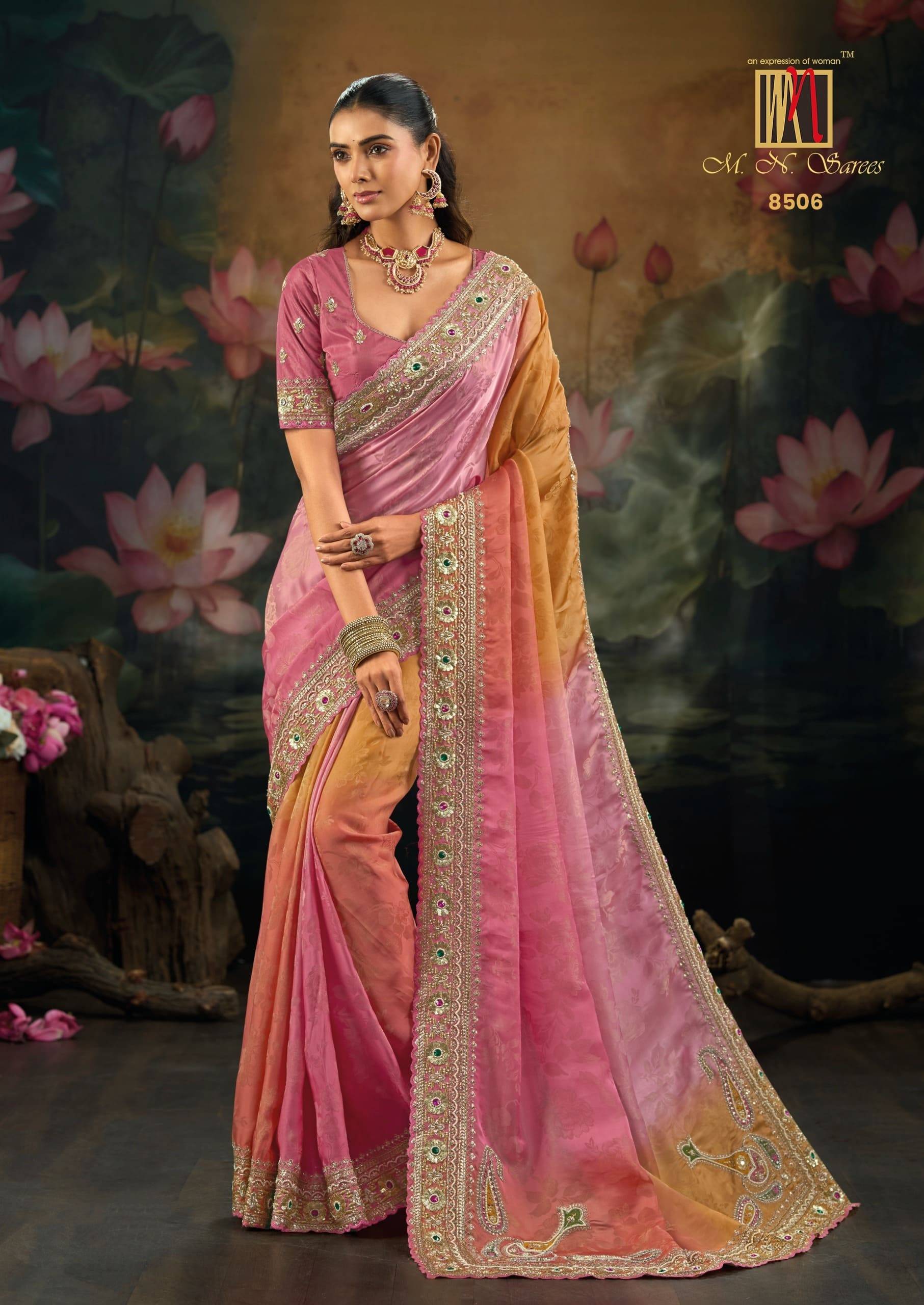 8500 SERIES By M.N Saree 8501 To 8508 Series Indian Traditional Wear Collection Beautiful Stylish Fancy Colorful Party Wear & Occasional Wear Silk Sarees At Wholesale Price